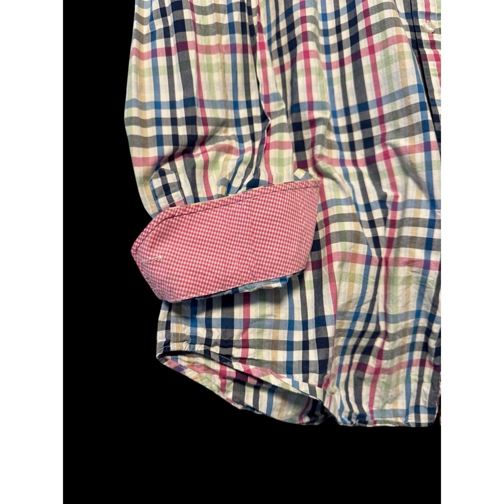 Tailorbyrd plaid striped button down oxford shirt pink‎ gingham flip sleeves. L - Picture 7 of 7